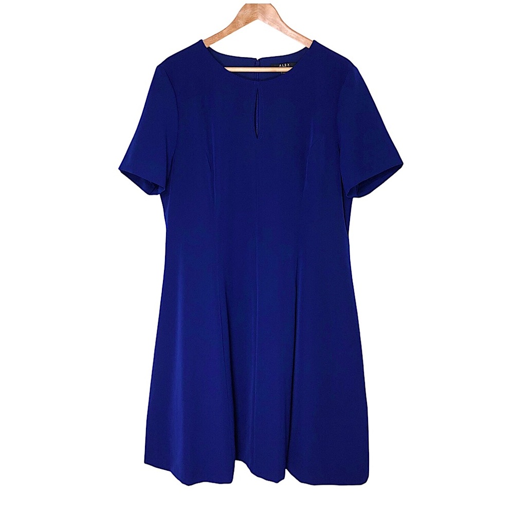 Alex Marie Stretchy Royal Blue Fit & Flare Preppy Cocktail Midi Lined Dress 18